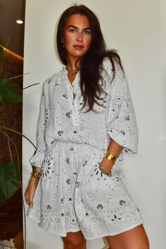 Ole Bubble Cotton Bandana Laurie Blouse White